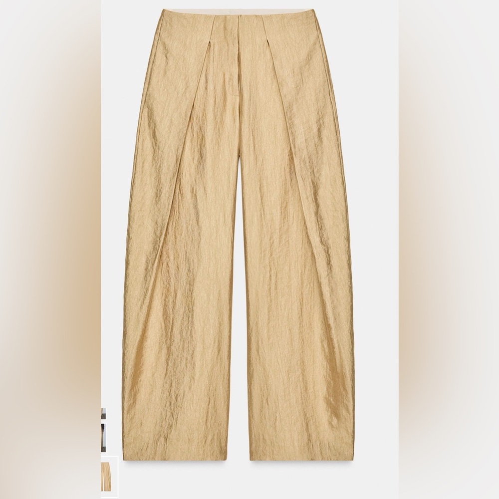 Zara Gold  Wide Leg Linen-Blend Pants